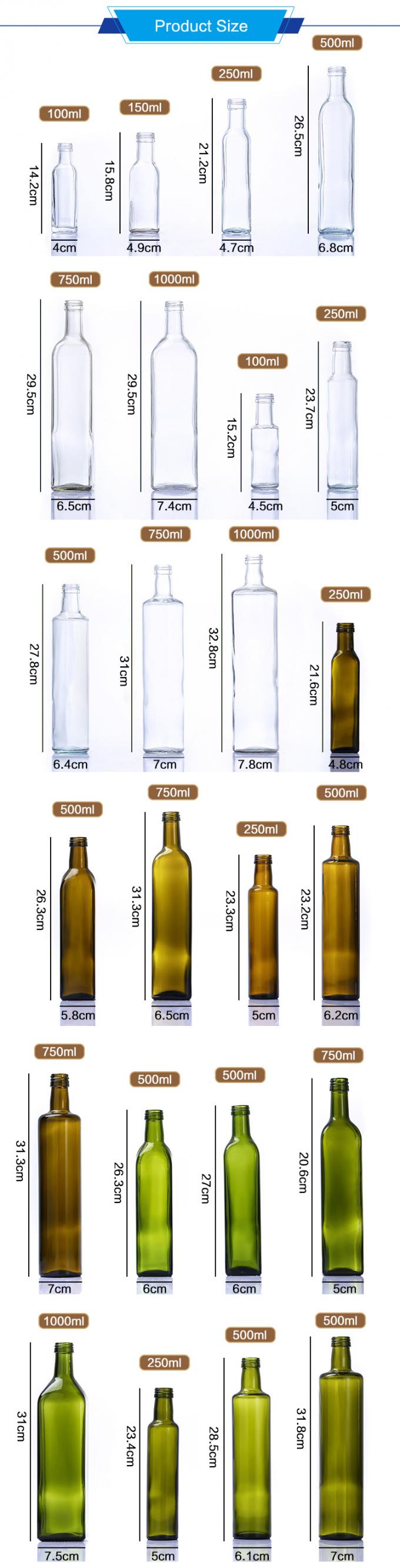 500ml 750ml Quảng trường chai thủy tinh dầu ô liu phẳng với nút hoặc nắp vít 0