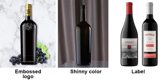 Bordeaux tái chế 750ml chai rượu vang thủy tinh xanh Amber với nắp 7