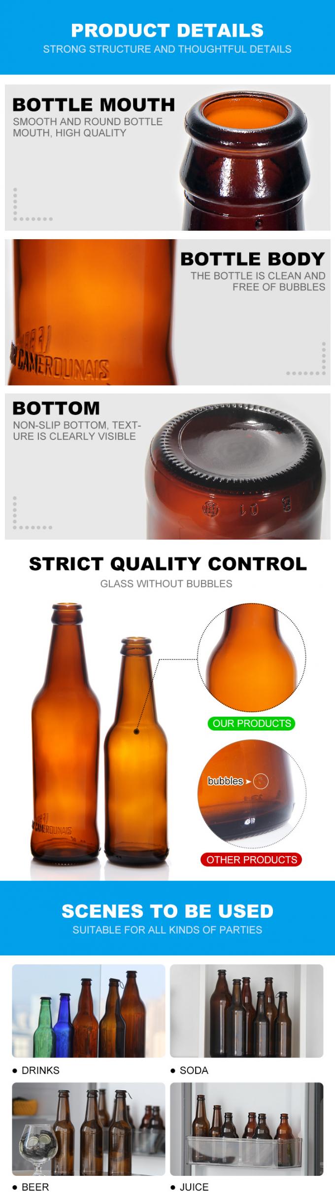 Đồ bán buôn rỗng 330ml 33cl 12oz Soda hoặc nước trái cây chai bia kính rõ ràng với nắp 2