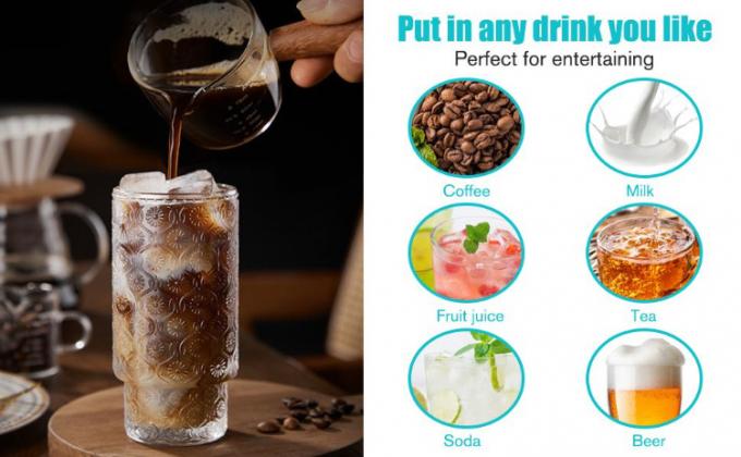Retro Crystal Clear Coffee Drinking Glasses Cup Ripple Glassware được đúc 3