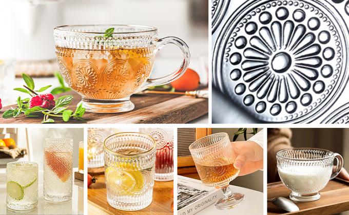 Retro Crystal Clear Coffee Drinking Glasses Cup Ripple Glassware được đúc 4