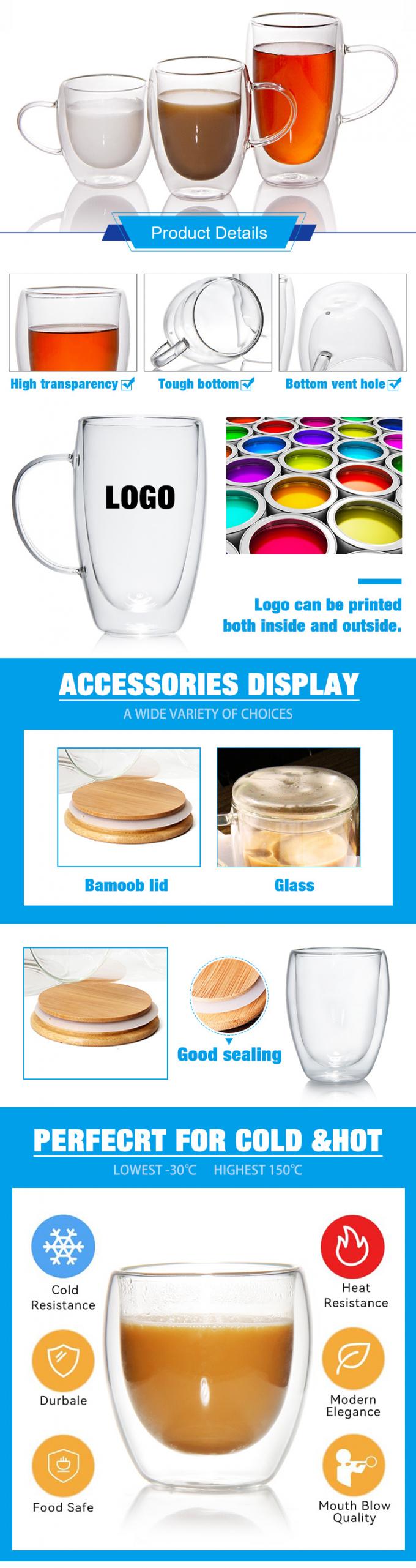 8oz Espresso Double Borosilicate Glass Thermal Glass Cups Mug Cho Nhà hàng 0