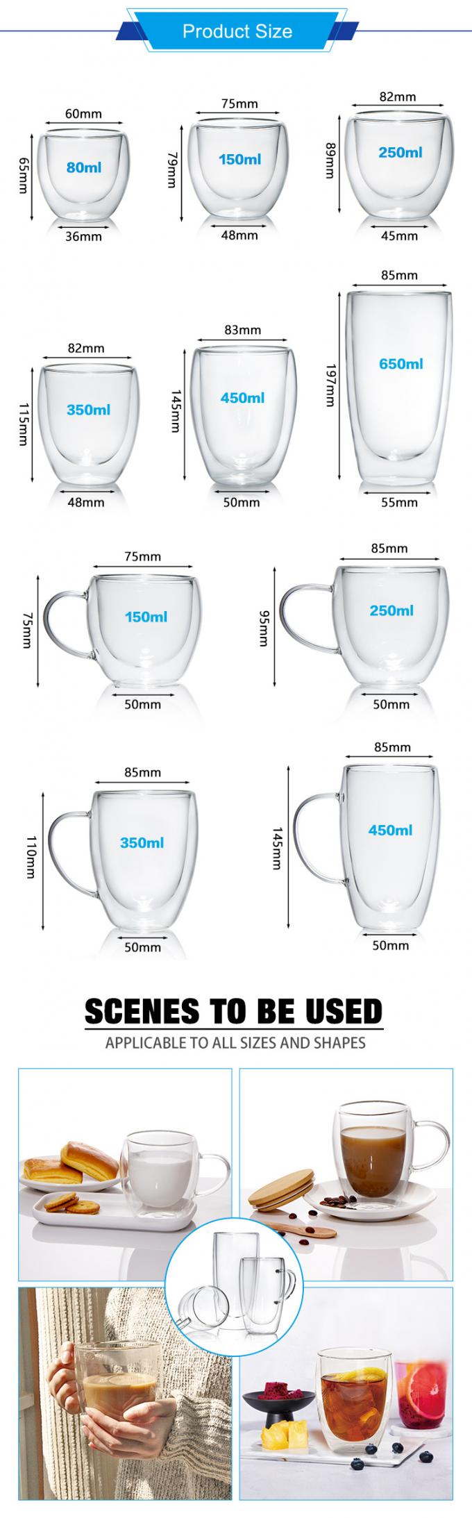 8oz Espresso Double Borosilicate Glass Thermal Glass Cups Mug Cho Nhà hàng 1