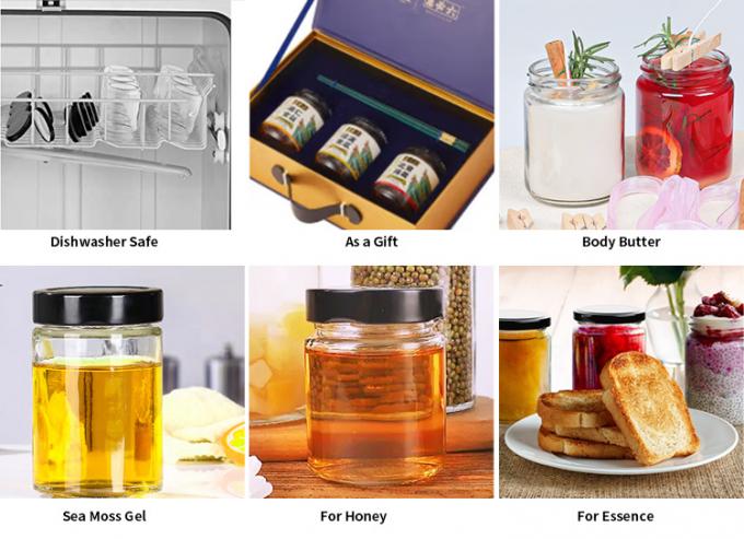 Nhà máy thực phẩm sử dụng 1Oz 4Oz 8Oz hình tròn Khung lưu trữ rỗng rõ ràng Glass Jelly Jam Honey Sauce Jar 4