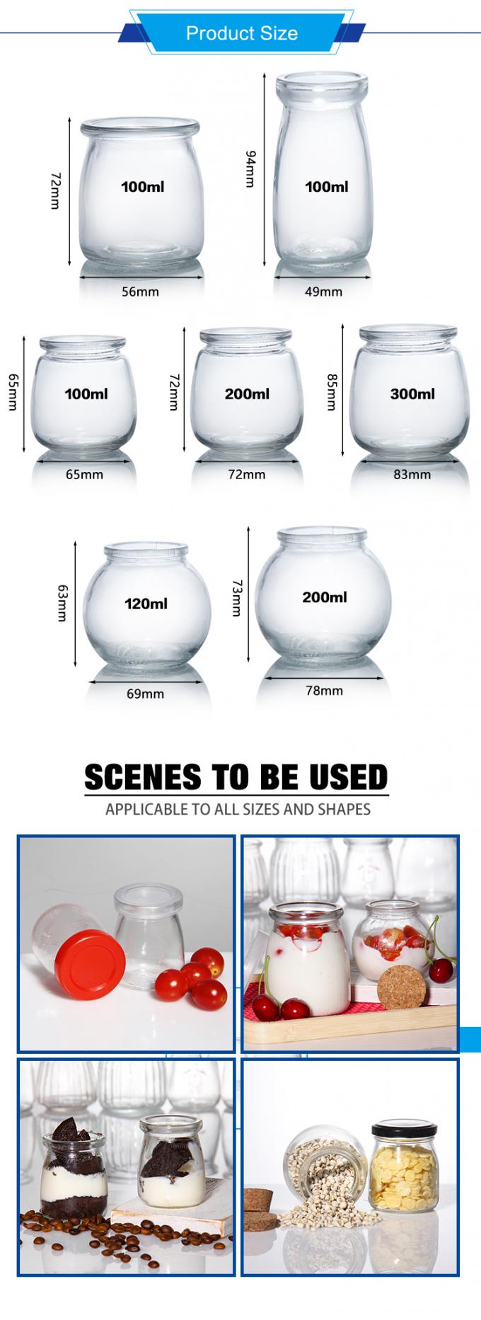 100 ml 200 ml Mini Round Clear Glass Milk Yogurt Pudding Jar Với nút gỗ 1