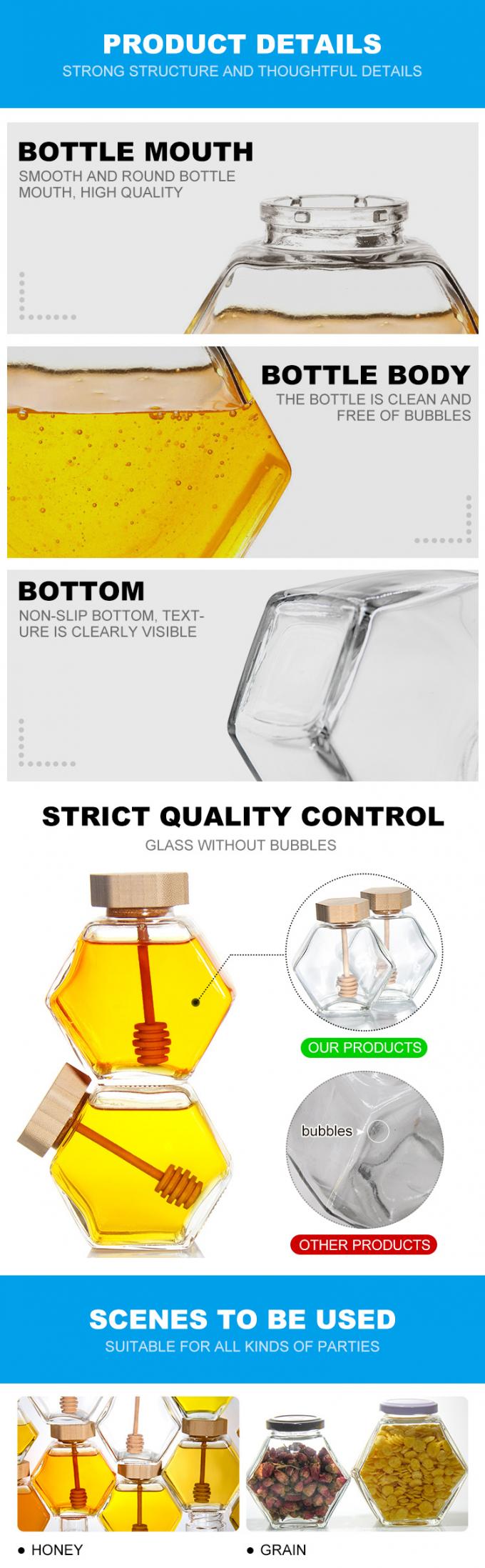Không 100Ml 380Ml Hexagonal mật ong bình thủy tinh mật ong bình với Dipper 2