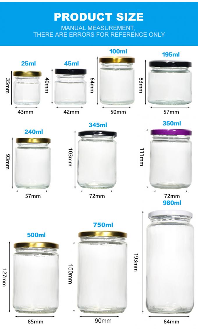 Chất lượng cao Customized Glass Jar Food Grade Storage Jar Với nắp nhôm 1