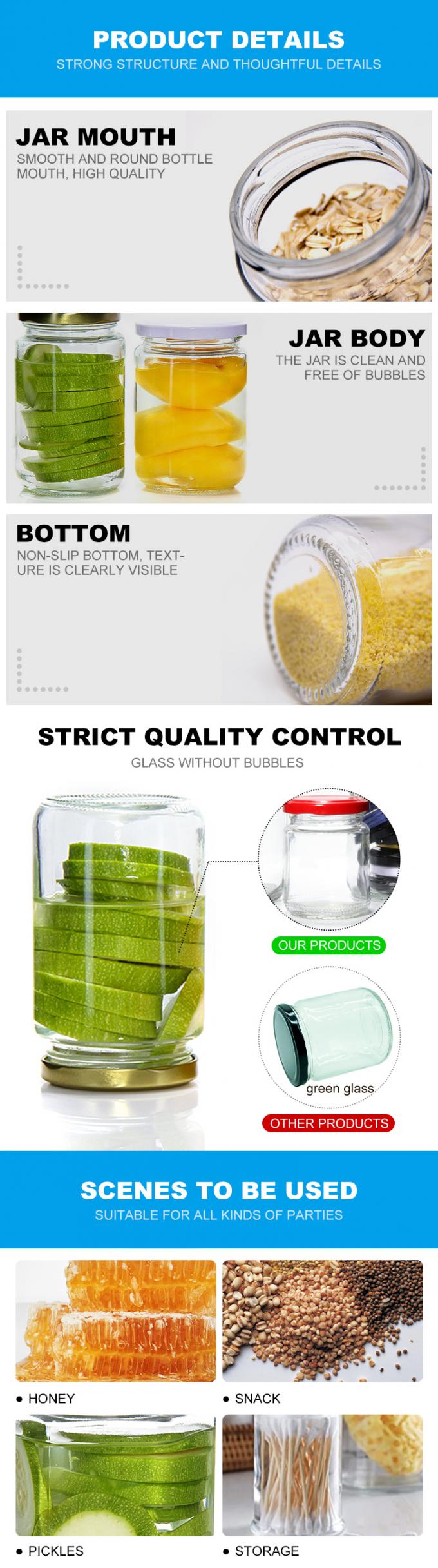 Chất lượng cao Customized Glass Jar Food Grade Storage Jar Với nắp nhôm 2
