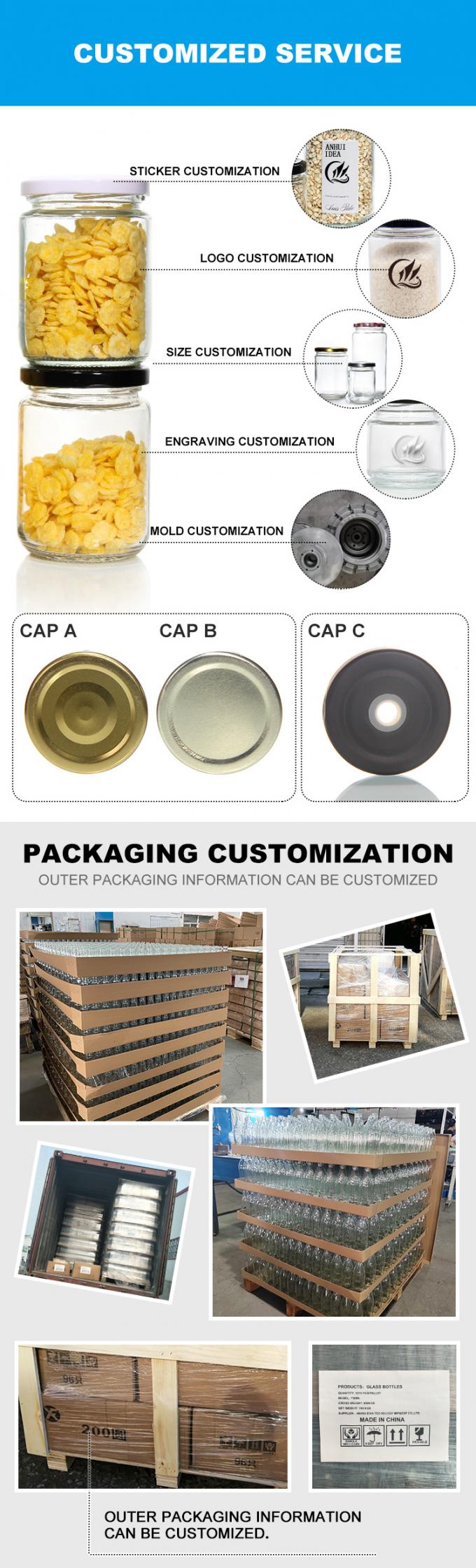 Chất lượng cao Customized Glass Jar Food Grade Storage Jar Với nắp nhôm 3