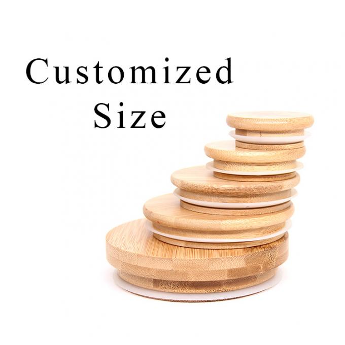 Môi rộng Mason Jar Glass bia có thể 70mm Bamboo nắp với lỗ rơm 0