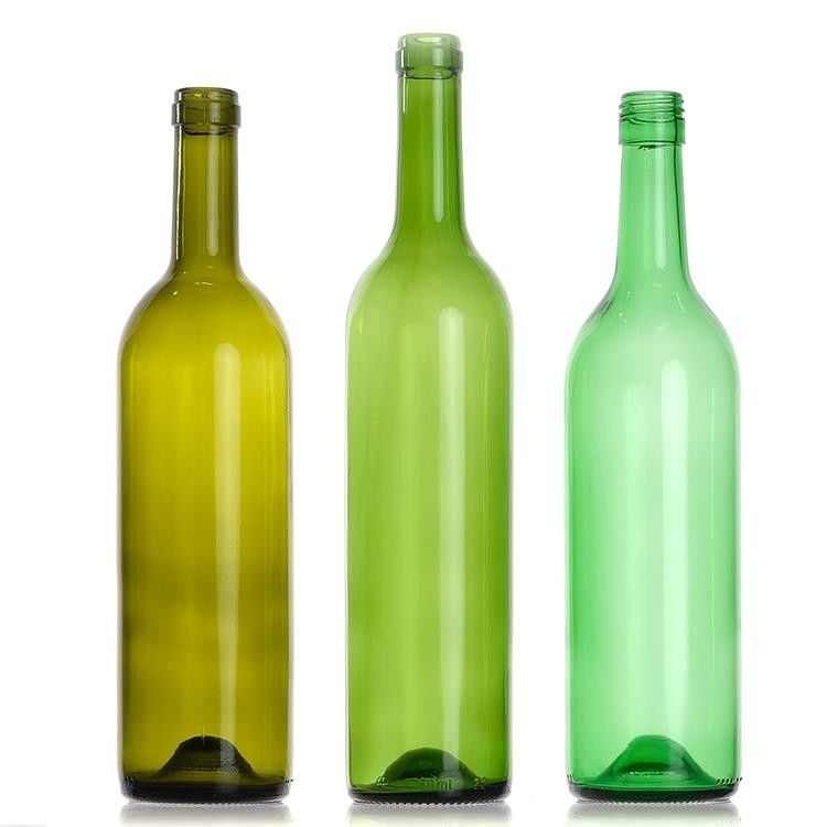 750ml chai rượu vang Bordeaux kính tròn với nút thắt đáy phẳng