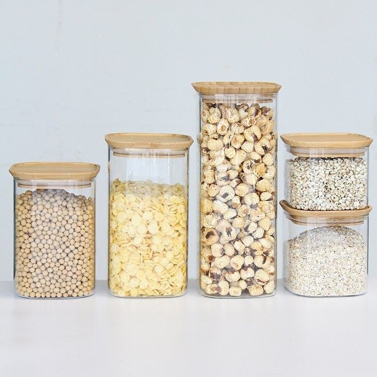 Thùng thủy tinh Borosilicate cao 300ml Thùng bếp với nắp cork