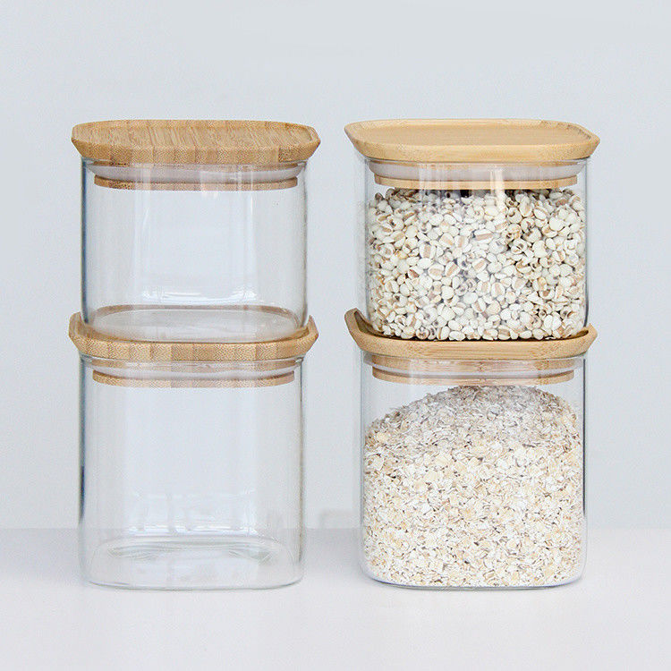 Thùng thủy tinh Borosilicate cao 300ml Thùng bếp với nắp cork
