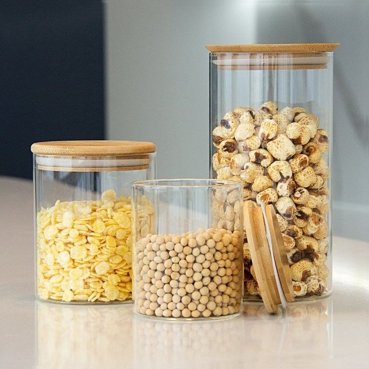 Lưu trữ thực phẩm Vòng cao borosilicate thủy tinh đồ ăn bình kín không khí cho nhà bếp