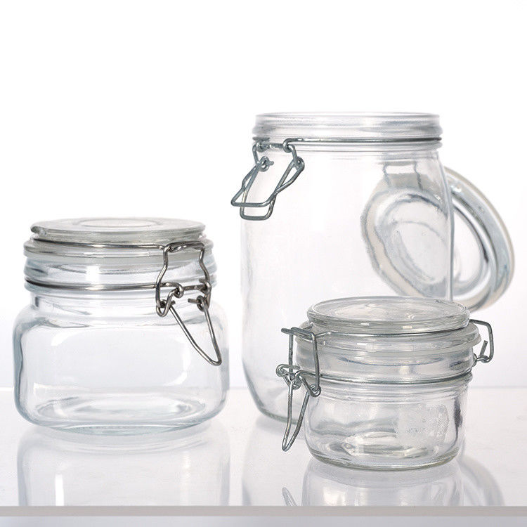 Tùy chỉnh Capacity lớn đóng kín bình kính rỗng rõ ràng bình kính với nắp clip 100ml 200ml