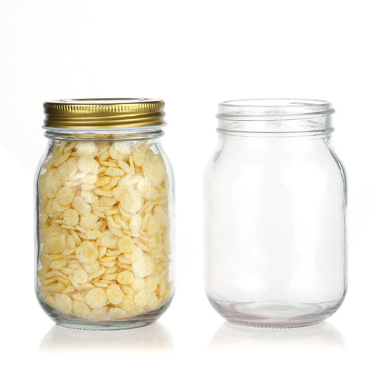 Custom Luxury 16oz Round Clear Glass Jar With Lid Storage Glass Mason Jar (Thiếc bình kính tròn có nắp)