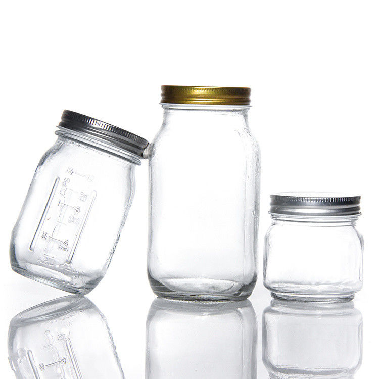 Thiết kế tùy chỉnh 8 oz 16 oz Thùng lưu trữ thực phẩm Glass Mason Jar với nắp