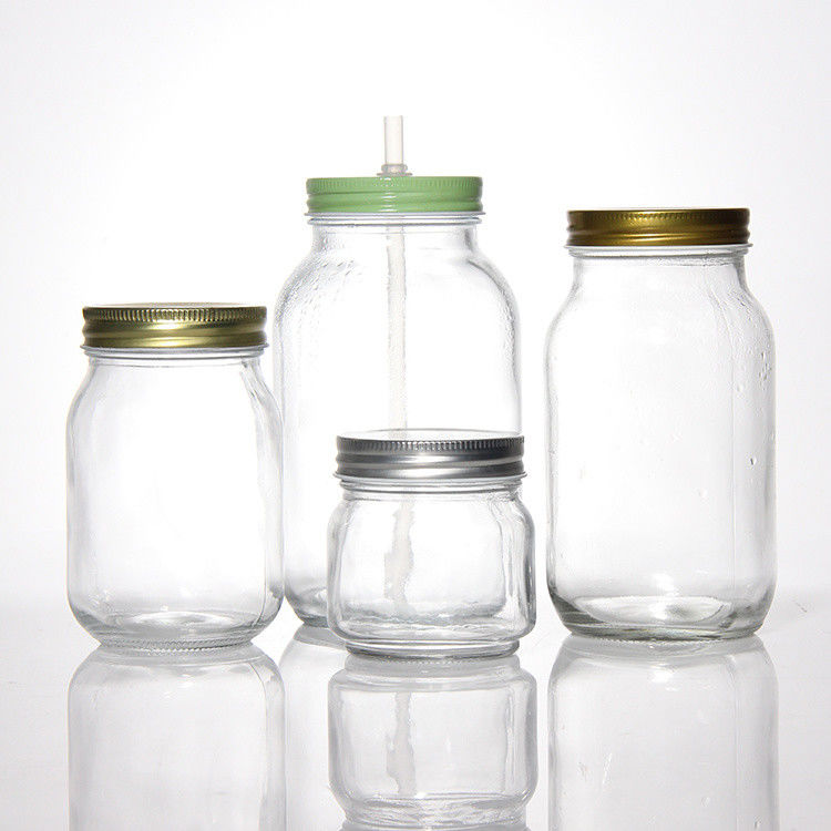 Thiết kế tùy chỉnh 8 oz 16 oz Thùng lưu trữ thực phẩm Glass Mason Jar với nắp