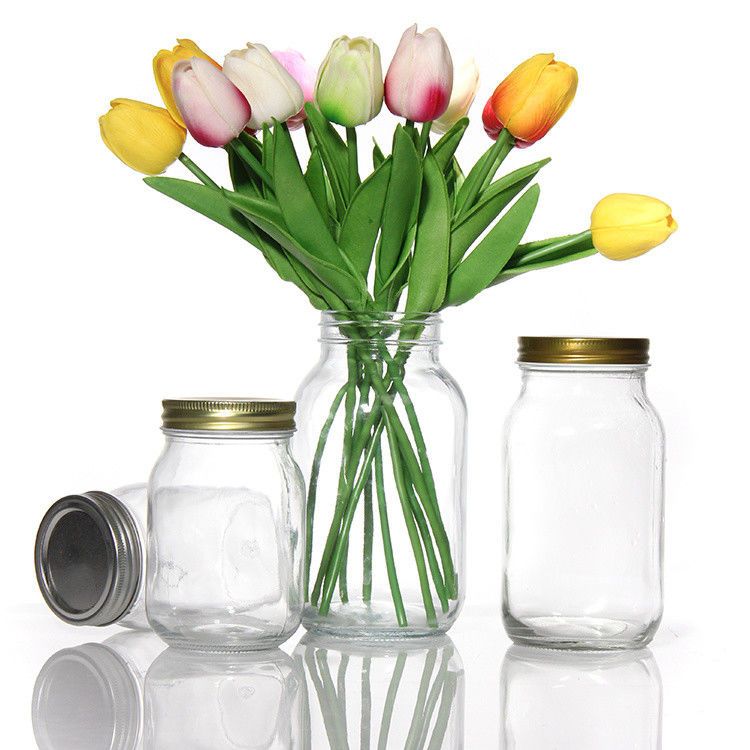 Thiết kế tùy chỉnh 8 oz 16 oz Thùng lưu trữ thực phẩm Glass Mason Jar với nắp