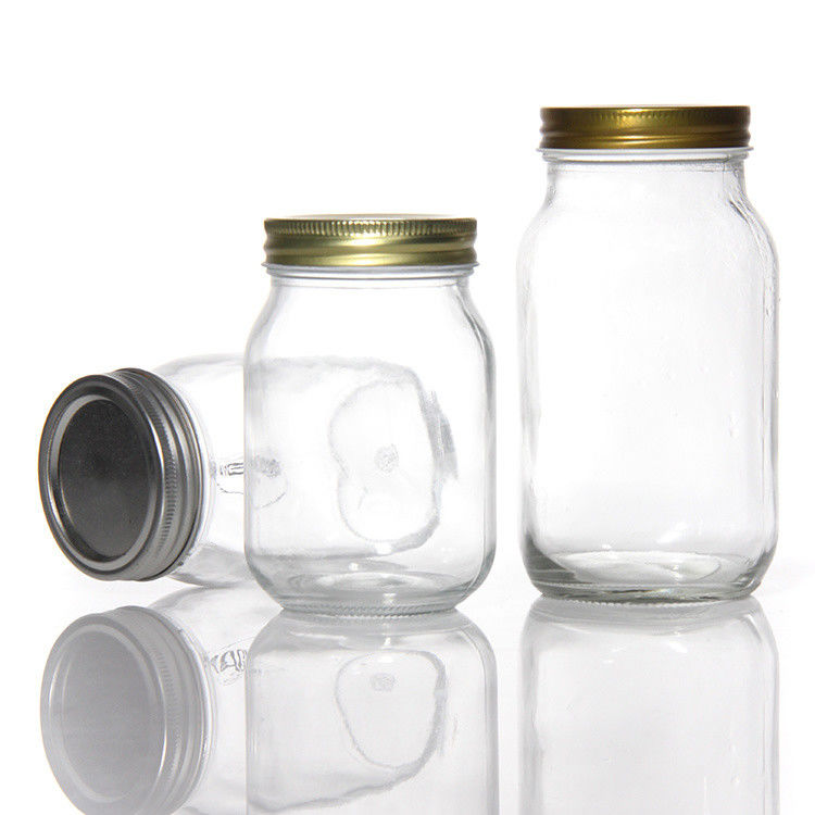 Thiết kế tùy chỉnh 8 oz 16 oz Thùng lưu trữ thực phẩm Glass Mason Jar với nắp