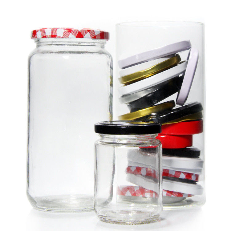 Thức ăn cấp tròn minh bạch 25ml đến 1000ml kẹo mật ong Jelly Glass Storage Jar With Metal Airtight Lid