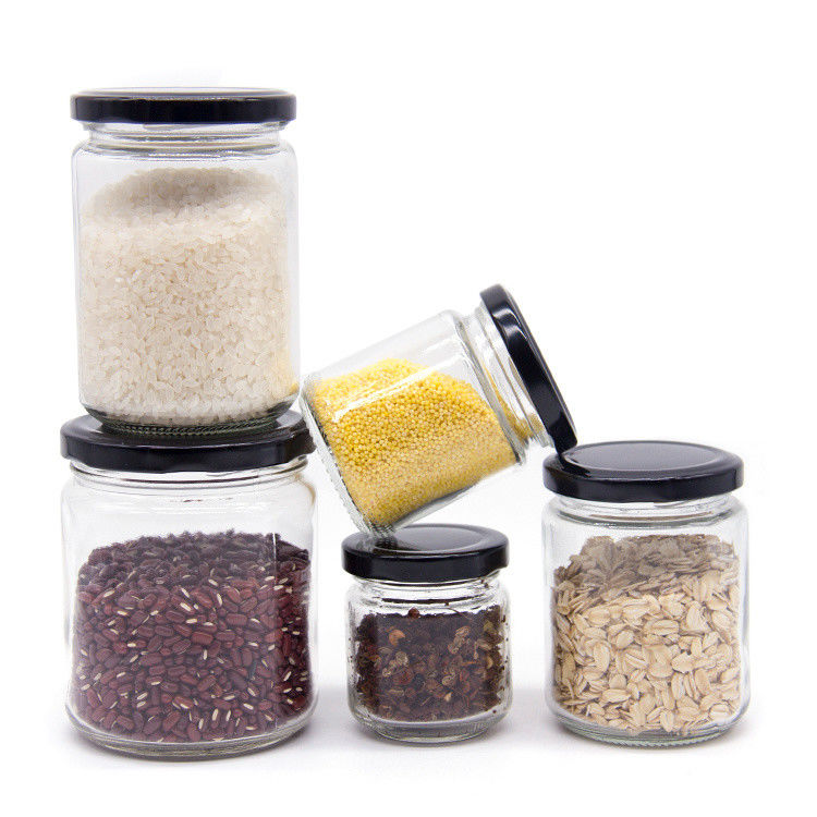 Thức ăn cấp tròn minh bạch 25ml đến 1000ml kẹo mật ong Jelly Glass Storage Jar With Metal Airtight Lid