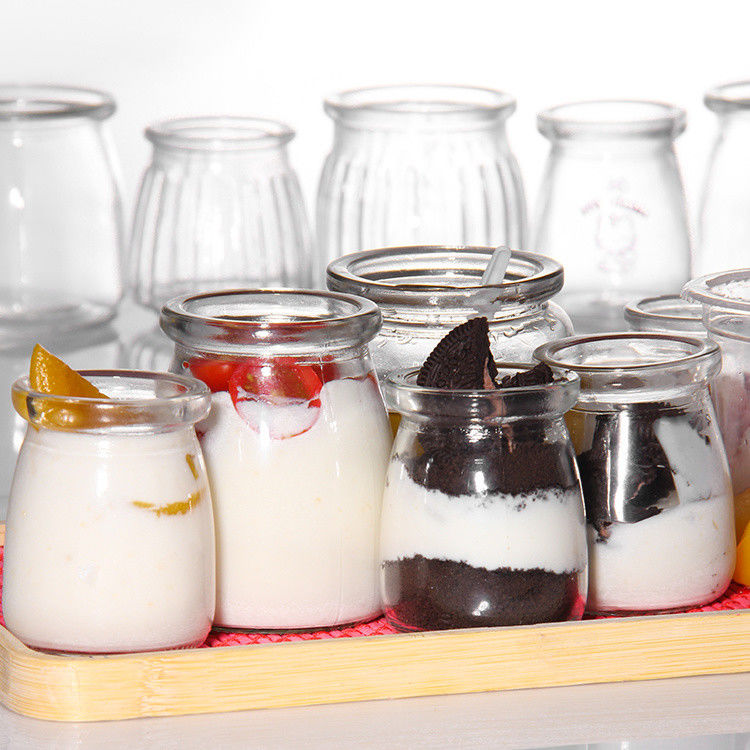 Custom 100ml Glass Yogurt Bottle Pudding Jar Jelly Mousse Dessert Cup And Fresh Milk Bottle With Plastic Lid (Tấm chai sữa tươi với nắp nhựa)