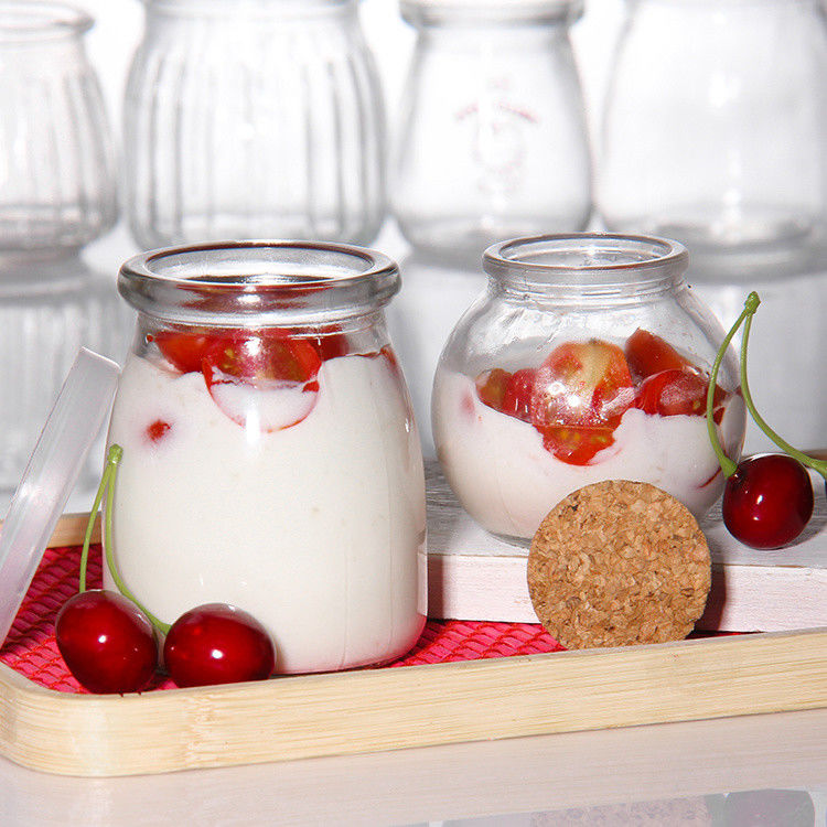 Custom 100ml Glass Yogurt Bottle Pudding Jar Jelly Mousse Dessert Cup And Fresh Milk Bottle With Plastic Lid (Tấm chai sữa tươi với nắp nhựa)