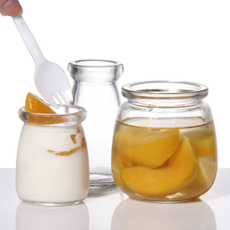 Custom 100ml Glass Yogurt Bottle Pudding Jar Jelly Mousse Dessert Cup And Fresh Milk Bottle With Plastic Lid (Tấm chai sữa tươi với nắp nhựa)