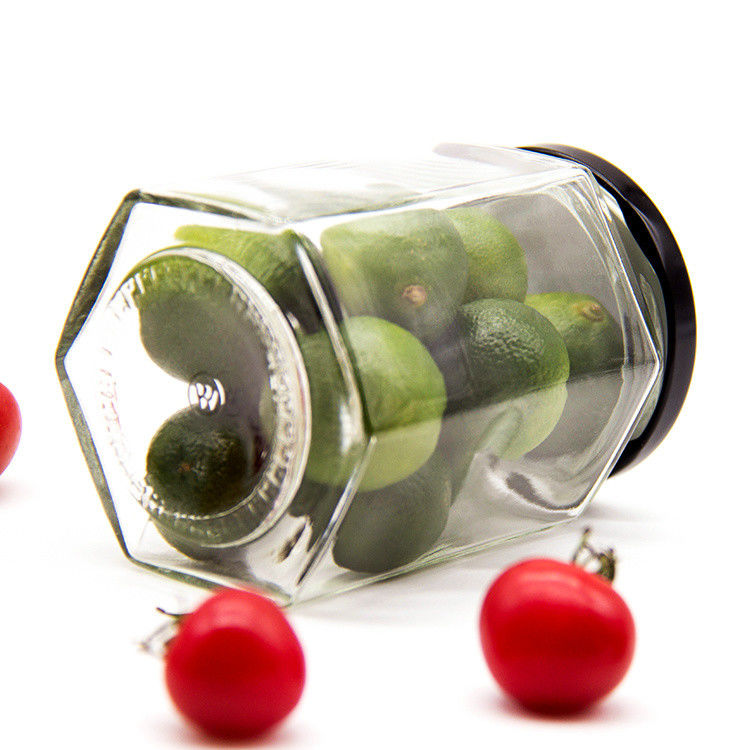 300ml 200ml 100ml bán buôn Hexagon Glass Mason Jar Jam Jar Honey Jar With Metal Screw Lid