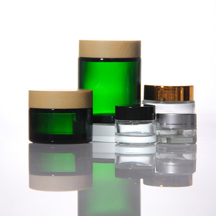 ODM mỹ phẩm màu kính hộp kem với nắp Acacia vàng