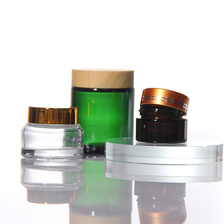 ODM mỹ phẩm màu kính hộp kem với nắp Acacia vàng