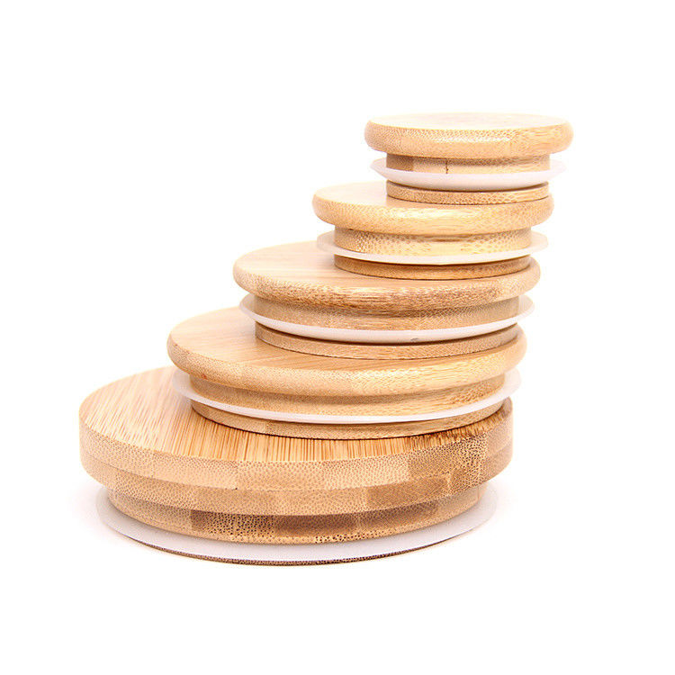 Hàng hóa bán buôn Bamboo nắp với lỗ rơm gỗ tùy chỉnh 16 oz Glass Mason Jar nắp