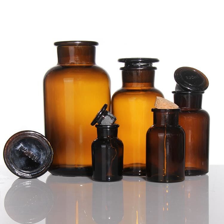 Đặt hàng tùy chỉnh 125ml Amber Wide Mouth Reagent Bottle Vintage Glass Apothecary Jar