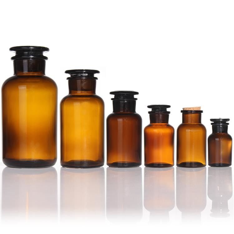Đặt hàng tùy chỉnh 125ml Amber Wide Mouth Reagent Bottle Vintage Glass Apothecary Jar
