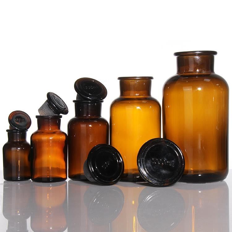 Đặt hàng tùy chỉnh 125ml Amber Wide Mouth Reagent Bottle Vintage Glass Apothecary Jar