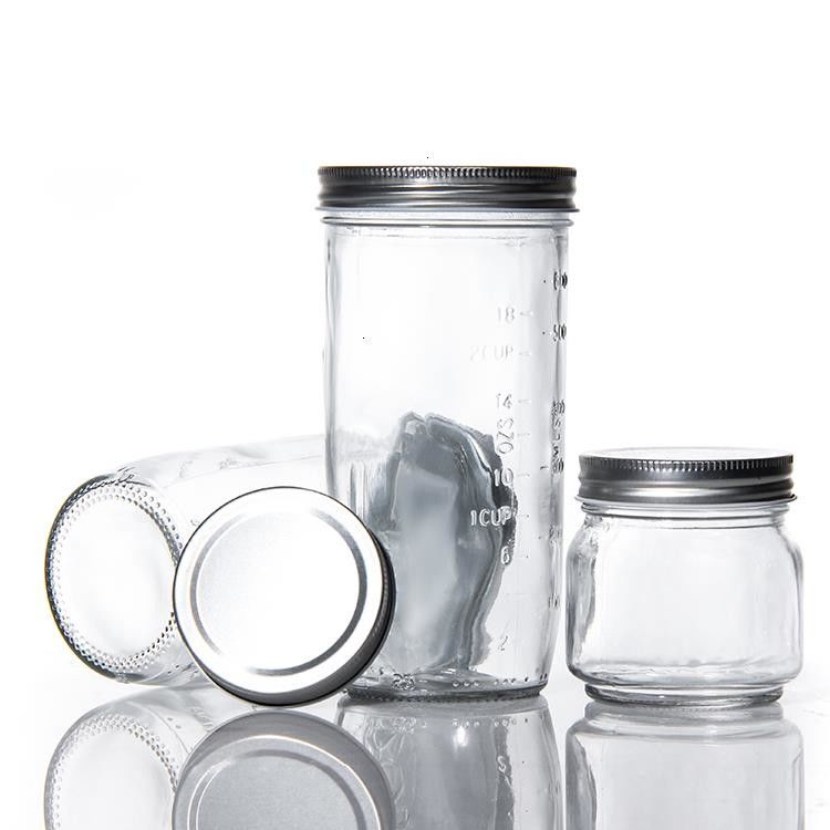 Thiết kế tùy chỉnh 8 oz 16 oz Thùng lưu trữ thực phẩm Glass Mason Jar với nắp