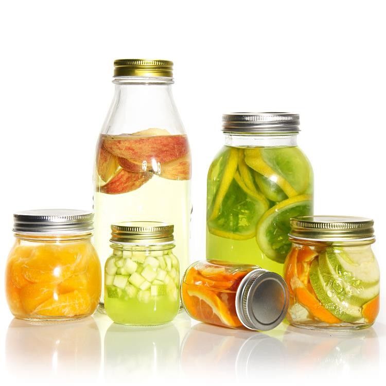 Thiết kế tùy chỉnh 8 oz 16 oz Thùng lưu trữ thực phẩm Glass Mason Jar với nắp