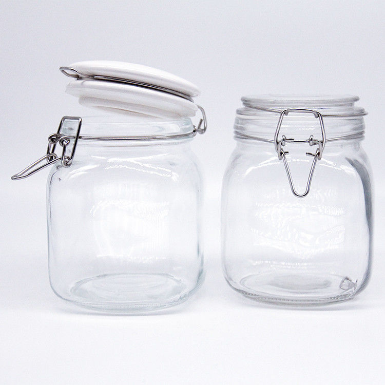 Chất liệu thông minh loại ngắn 100ml 150ml 200ml Glass Butter Jar với Metal Buckle Clip Lid