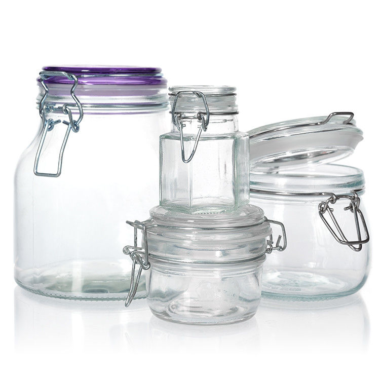 Chất liệu thông minh loại ngắn 100ml 150ml 200ml Glass Butter Jar với Metal Buckle Clip Lid