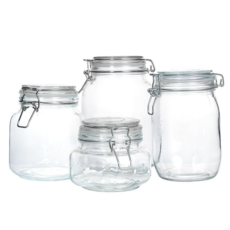 Chất liệu thông minh loại ngắn 100ml 150ml 200ml Glass Butter Jar với Metal Buckle Clip Lid