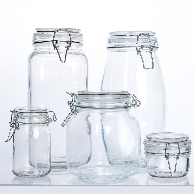 Chất liệu thông minh loại ngắn 100ml 150ml 200ml Glass Butter Jar với Metal Buckle Clip Lid
