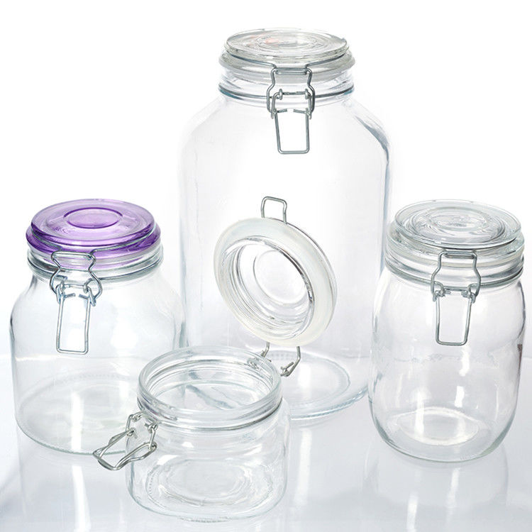 Hàng bán buôn đồ thủy tinh Clear Spice Coffee Cookie Glass Jar Glass Food Storage Jar With Seal Glass Lid