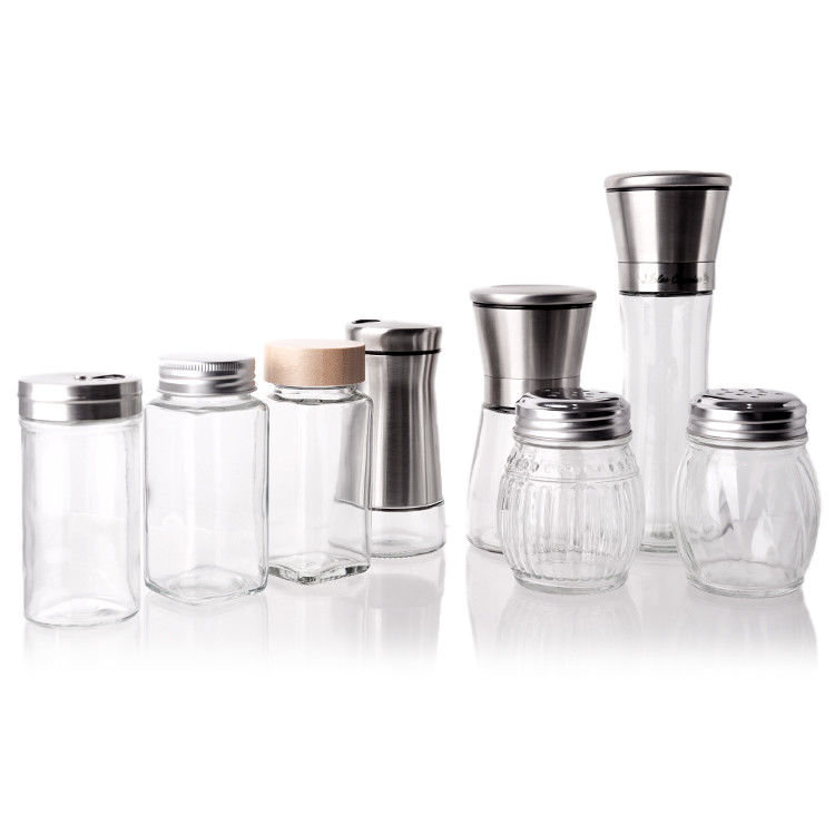Logo tùy biến Nhiều phong cách 40Z 8OZ Thùng gia vị bằng thủy tinh với đầu máy trộn Nắp gia vị