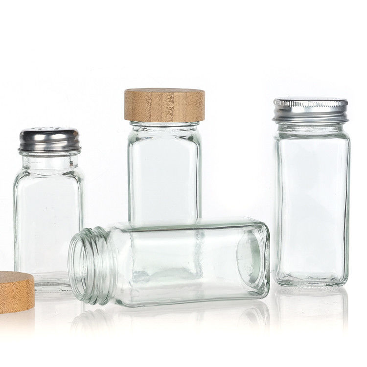Nhà bếp Nhà hàng Quảng trường Cất giữ bình 4oz gia vị chai thủy tinh gia vị bình với nhiều nắp