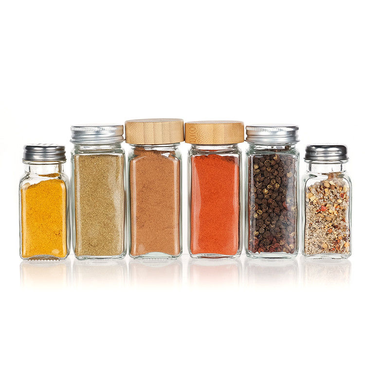 Oem trống rõ ràng 120ml Quảng trường hạt tiêu chai thủy tinh 4oz gia vị lọ với máy lắc cho bếp Bbq