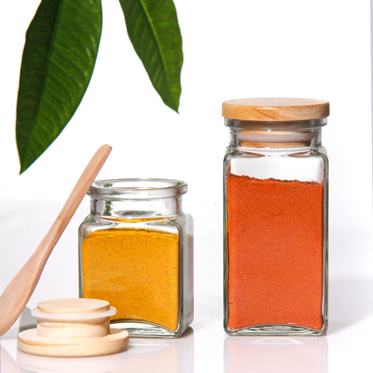 Chất chứa gia vị rỗng Máy trộn hạt tiêu 100Ml Thủy tinh gia vị lọ chai muối với nắp tre