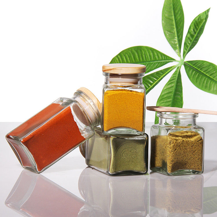 Chất chứa gia vị rỗng Máy trộn hạt tiêu 100Ml Thủy tinh gia vị lọ chai muối với nắp tre