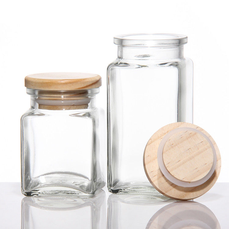 Logo tùy chỉnh 4Oz 8Oz Square Spice Pepper Salt Glass Jar With Metal Bamboo Lid