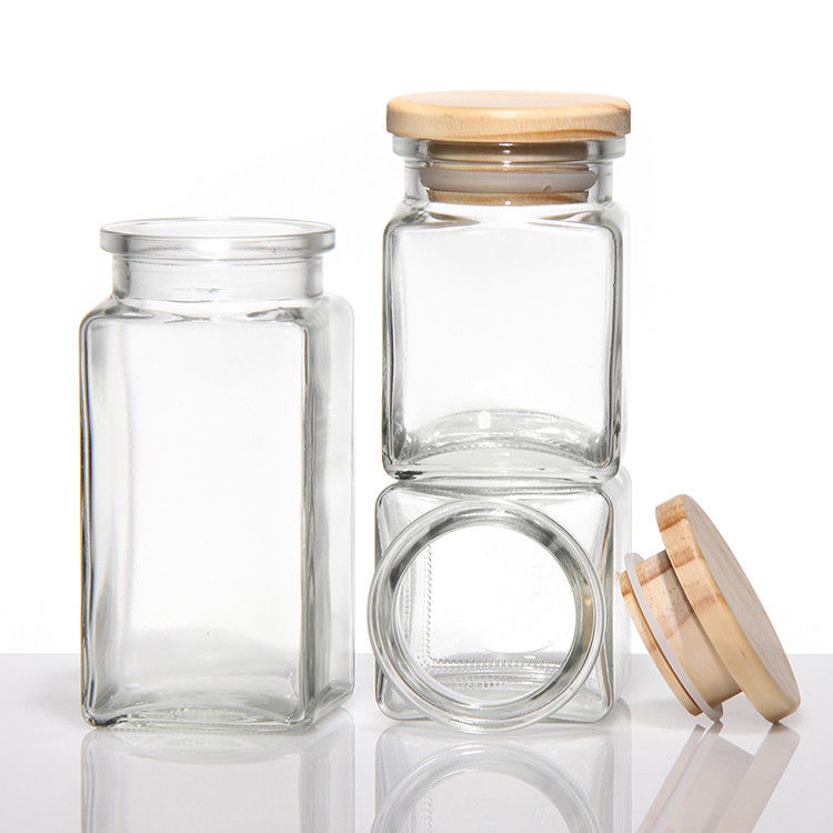 Logo tùy chỉnh 4Oz 8Oz Square Spice Pepper Salt Glass Jar With Metal Bamboo Lid